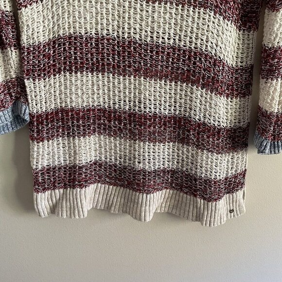 Eddie Bauer Women Sz M Ivory/Red/Blue Striped Linen Blend Knit Pullover Sweater - Picture 2 of 9